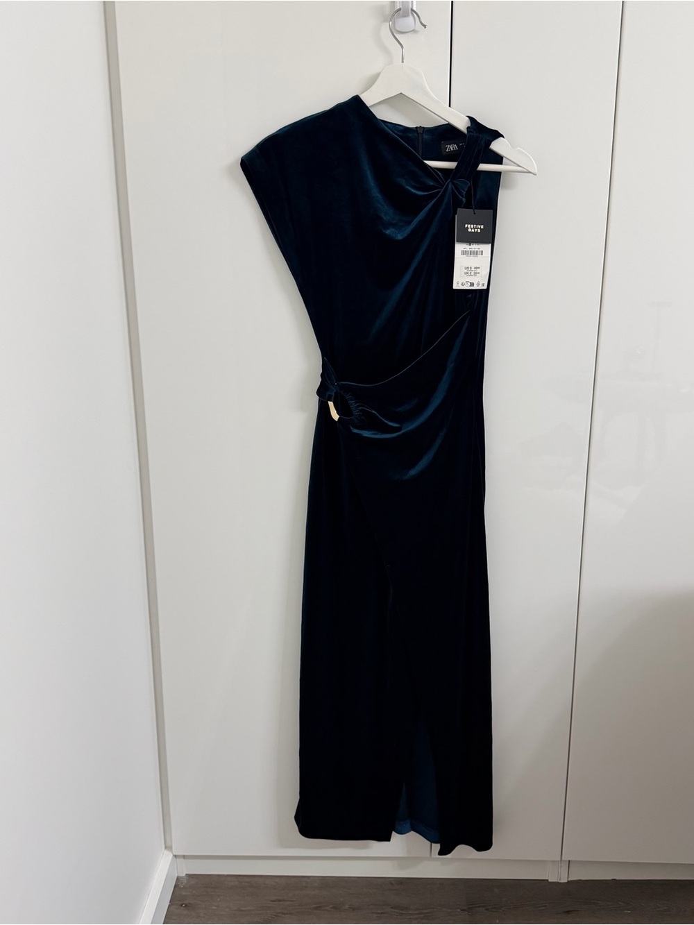 Zara dark green Velvet Drape Midi Dress